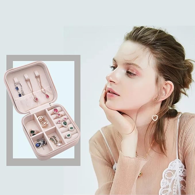 5pack/PU Leather Travel Jewelry Case, Mini Jewelry Box, Small Jewelry Organizer Portable Display Storage Case for Rings Earrings Necklace Bracelet Bangle,Gifts for Girls Women (Pink)