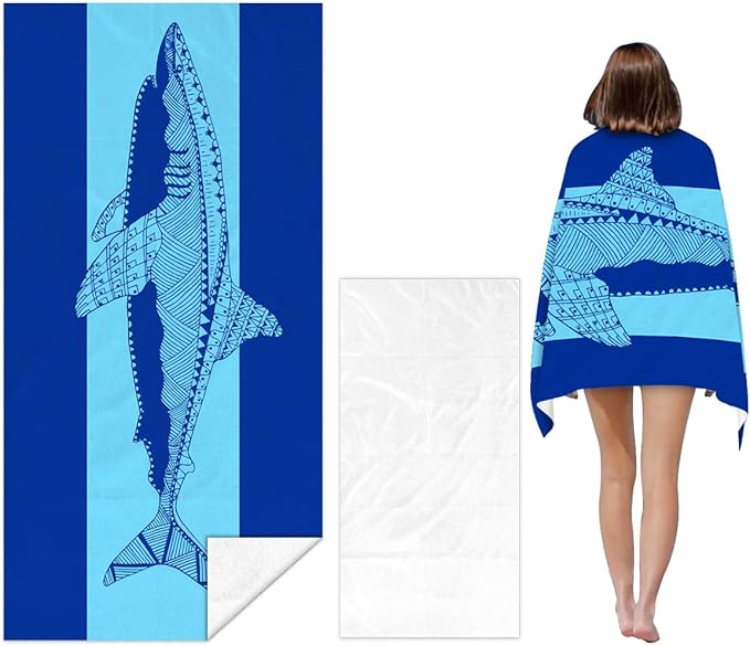 Shark Beach Towel - 35x70 Inch Fast Dry Microfiber Towel, Lightweight & Versatile for Beach, Pool, Yoga, Travel, Ideal as Beach Blanket & Vacation Essential