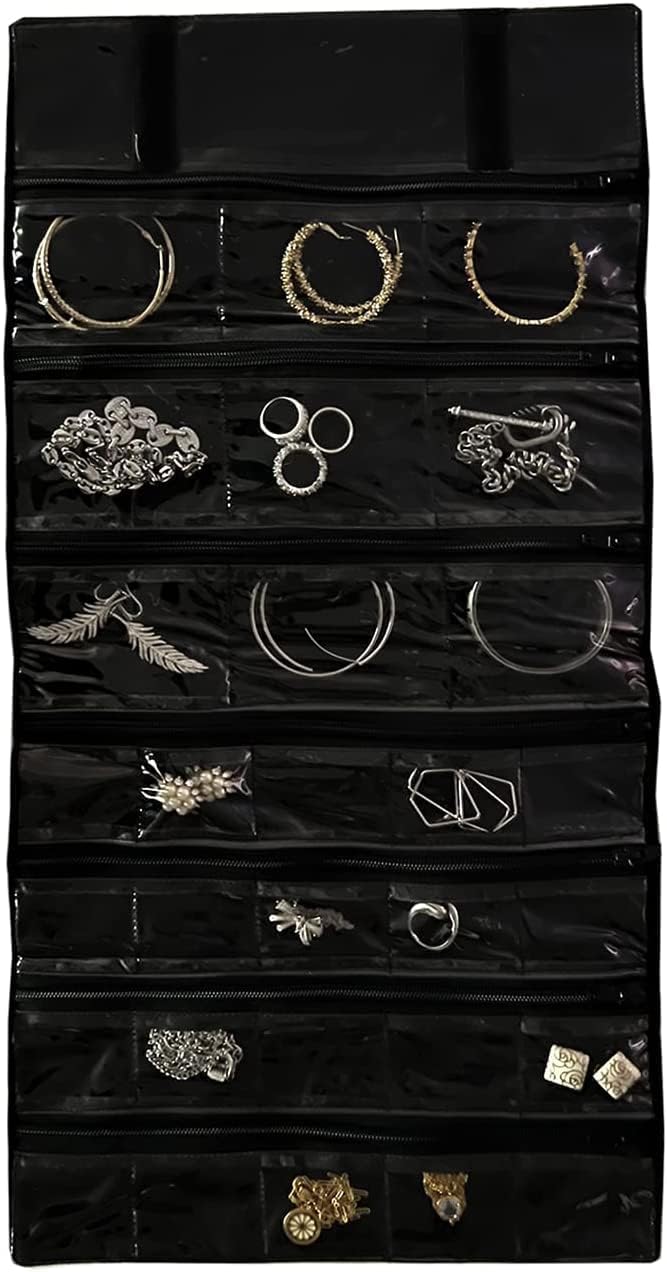 Travel Jewelry Roll Bag Portable Organizer Pouch With Grids&PVC Cover Storage Bags for Necklace, Bracelet, Bracelet,Ring, Badge, Pendant