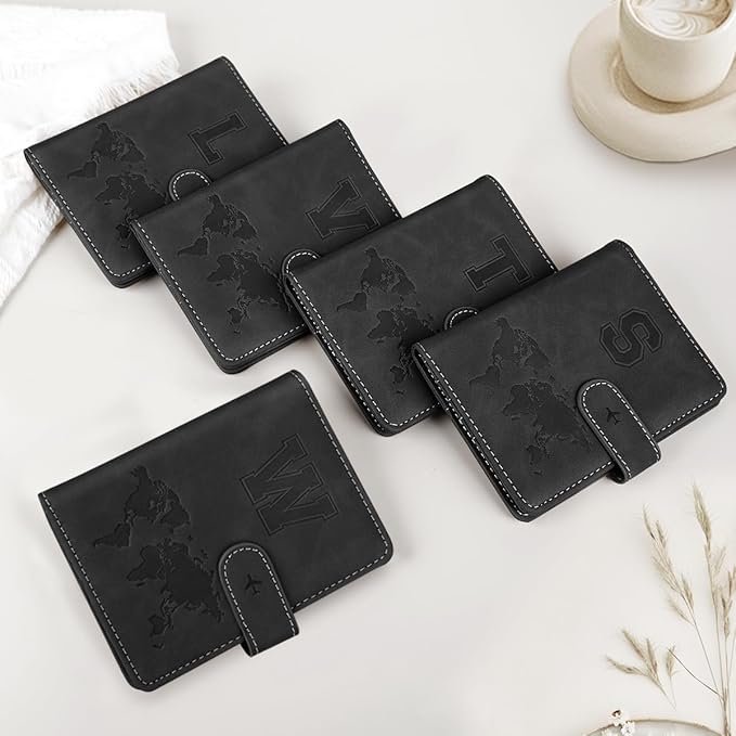 Passport Holder Wallet Cover Personalized Letter A-Z Travel Wallet RFID Blocking Passport Cover Wallet Case for Travel Passport Book Holders for Women and Men, Black-R