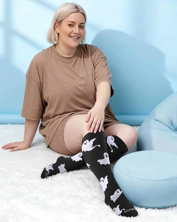Wide Calf Compression Socks for Women - 3-Pair Plus Size 20-30mmHg Ankle Support Easy on off Socks for Travel Nurse