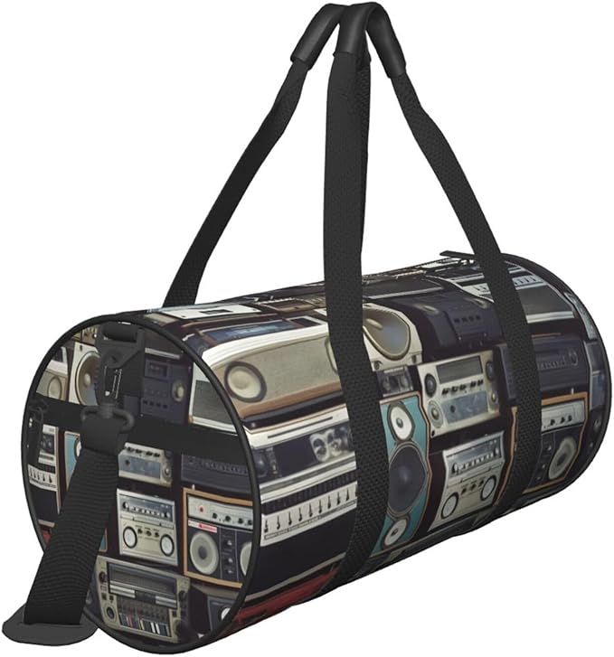 Vintage Wall of Radio Boombox Sports Gym Bag for Women Men Travel Duffel Bag Tote Weekender Bag Canvas Carry on Overnight Bag for Travel Swimming Fitness Workout Sports Duffle Bag