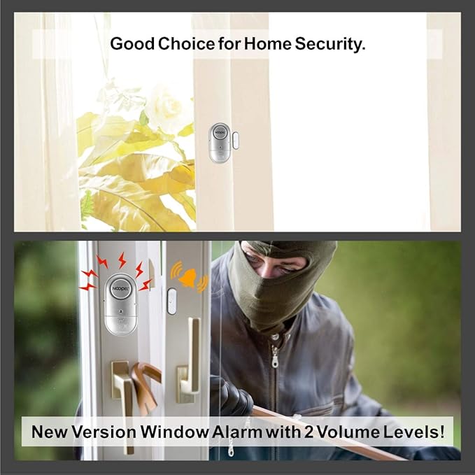 Door Alarms When Opened 4 Pack, New Version with Two Volume Levels, NOOPEL Window Alarm Sensors for Kids Safety Burglar Intruder Entry Alert, DIY Home Security, Battery Operated