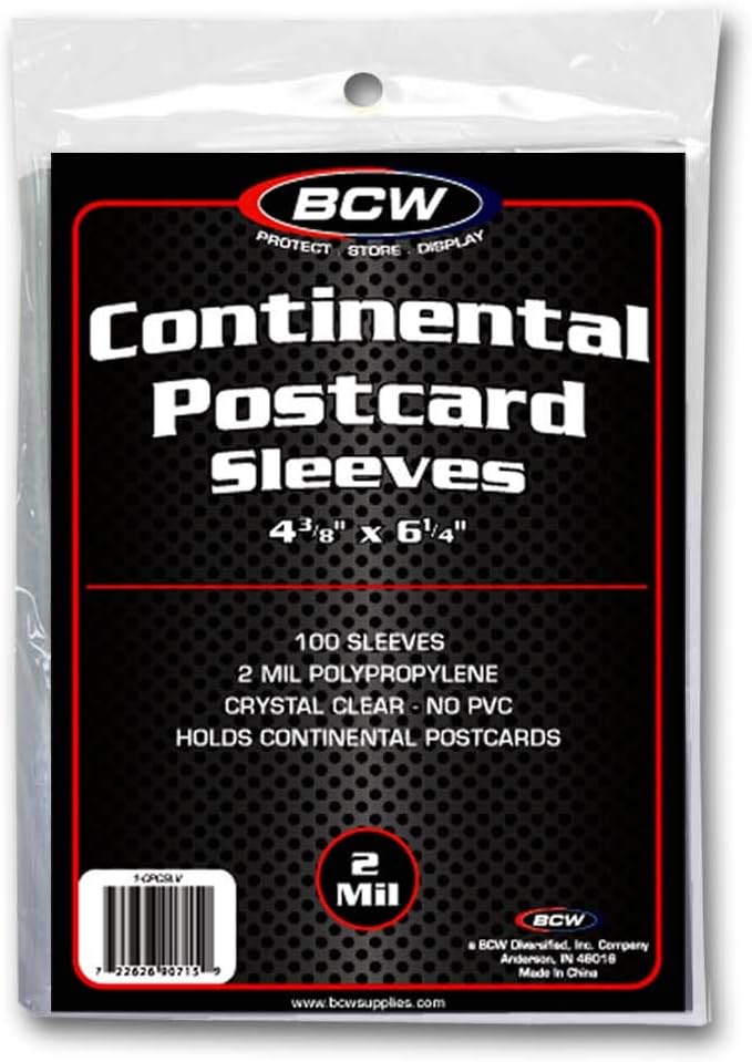 BCW Continental Postcard Sleeves, Photos Sleeves | Exterior Dimensions: 4 3/8" x 6 1/4" | Acid-Free Archival Sleeves Quality | Crystal Clear Polypropylene | Protect and Store Collectible Postcards