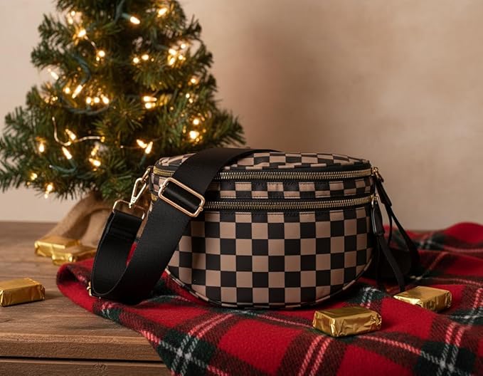 Checkered Crossbodys Bag Bum Bag for Women, Spacious Sling & Stylish Bum Bag for Travel, Concerts, Festival, Nylon Fanny Pack Belt Bag