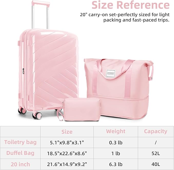 Carry On Luggage 22x14x9 Airline Approved, 20 Inch Expandable Hardshell Luggage Carry-on Suitcases with Spinner Wheels, Carry On Suitcase Set for Women (PINK)