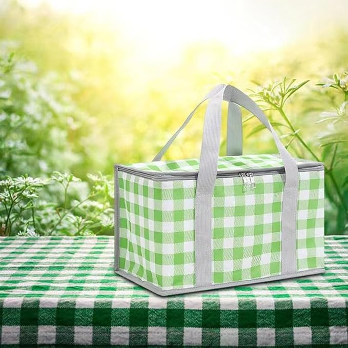 Insulated Picnic Bag Cooler Reusable, Beach Bag Cooler Bags with Zippered Top - Insulated Bag for Hot or Cold,Picnic Basket Collapsible, Picnic,Beach, Outdoor (13.8x7.9x7.9 in)