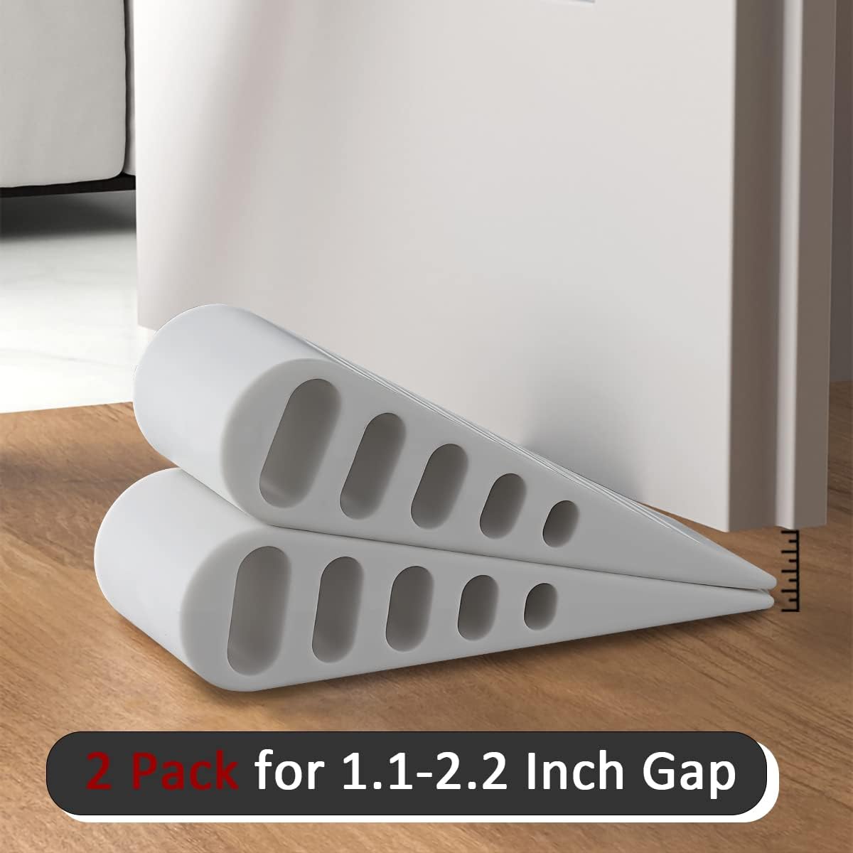JQK Rubber Door Stopper Wedge, White 2 Pack Soft TPR Premium Door Stops for Bottom of Heavy Duty Door on Tile, Concrete, Carpet, Wooden Floor, DSB61-WH-P2