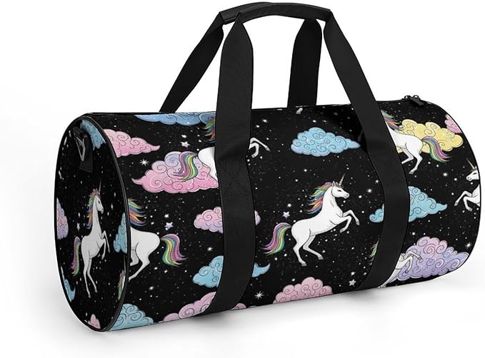 Foldable Gym Travel Bag Basketball Football Weekender Bag Carry on Beach Yoga Overnight Luggage Bags (Cute Unicorns (26))