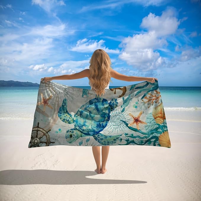Turtle Beach Towel - 35x70 Inch Fast Dry Microfiber Towel, Lightweight & Versatile for Beach, Pool, Yoga, Travel, Ideal as Beach Blanket & Vacation Essential