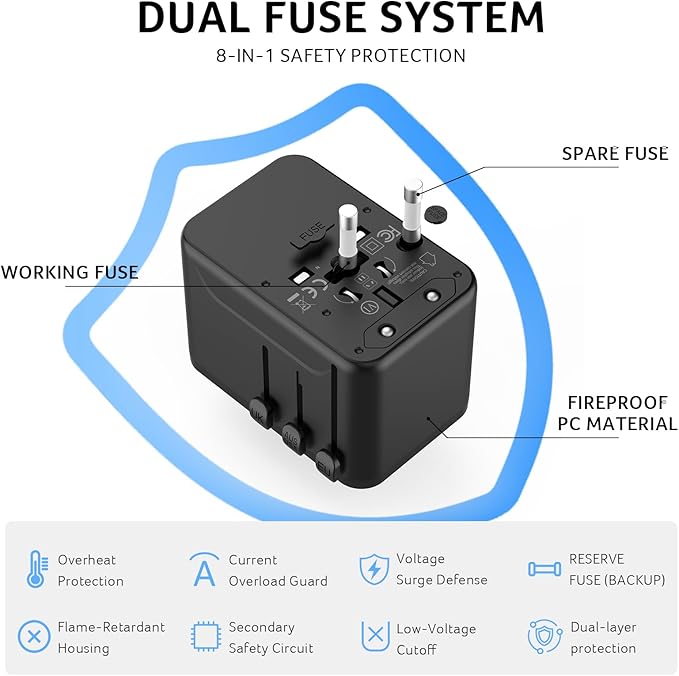 Acer 45W GaN Universal Travel Plug Adapter - International Power Adapter with 3 USB C & 1 USB A, Worldwide Power Outlet Travel Essentials for USA to European UK AUS Ireland, Type C/G/I/A, Black
