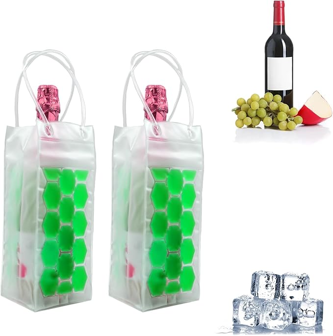 Ice Wine Bag, Beer Cooler, Wine Refrigerator, Wine Bottle Cooler, Portable Folding Transparent Beer Bag, Suitable for Champagne or White Wine, Chilled Beer, Parties, Wine Cooling Bucket (Green)