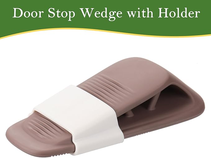 Fursafe&Q Rubber Door Stoppers for Bottom of Door, Door Stop Wedge with Holder, Heavy Duty Doorstops 8 Pack, Wall Protector for Home & Office & School & Commercial Doorstop Keep Open Stack Brown