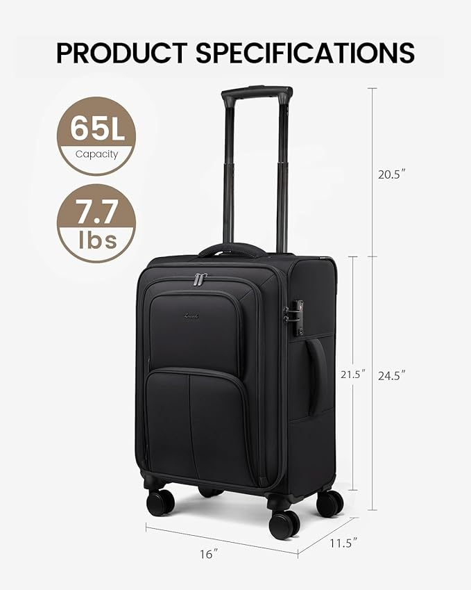LOVEVOOK Medium Checked Luggage, 24 Inch Softside Suitcases with Spinner Wheels, Lightweight Suitcase with TSA Lock for Women Men, Large Luggage for Travel Business Trip