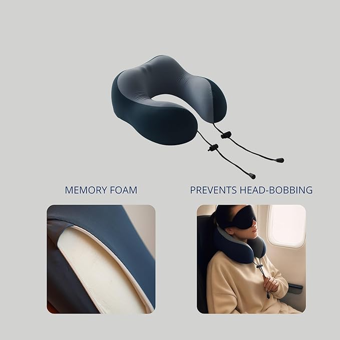 Travel Pillow Set β Memory Foam Neck Pillow with 3D Sleep Mask, Eye Mask for Sleeping, Free Earplugs & Compact Case, Travel Essentials for Airplane, Gift for Men & Women