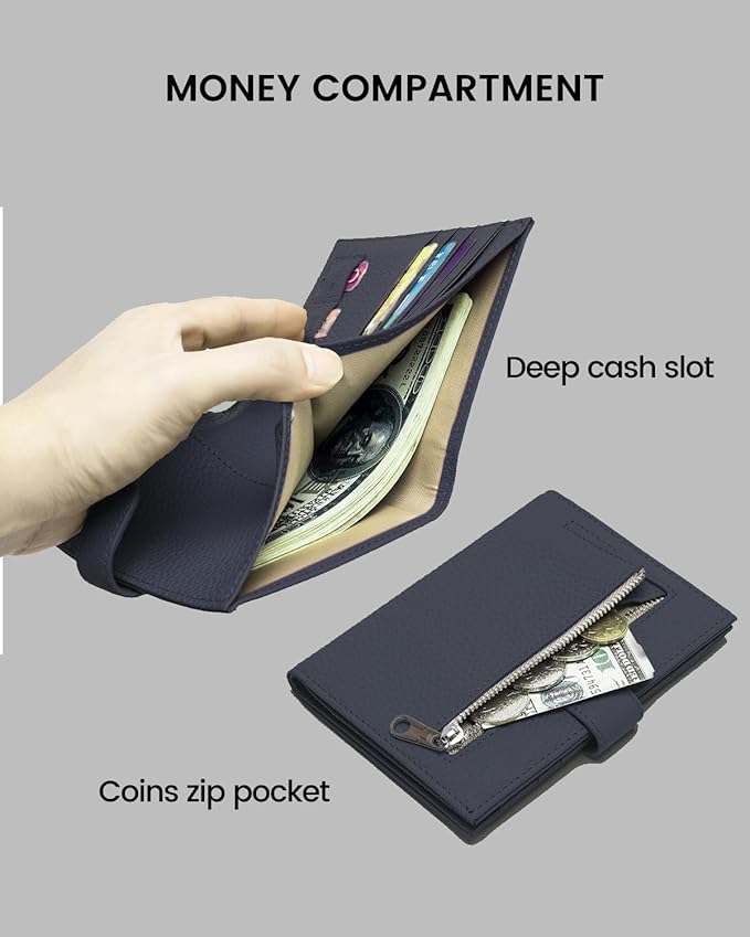 RFID Passport Holder Travel Wallet for Women, Leather Passport Cover Wallet with Card Holders SIM Slots,Zippered Coins Pocket and Cash Slot Slim Compact Travel Wallet (Blue Black)