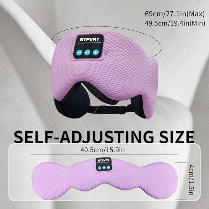 Bluetooth 5.4 Headphones Headband Eye Mask Wireless Sleep Mask,Blackout Bluetooth Eye Mask for Sleeping,Cotton Sleep Mask for Side Sleepers Adjustable Hook and Loop, Purple