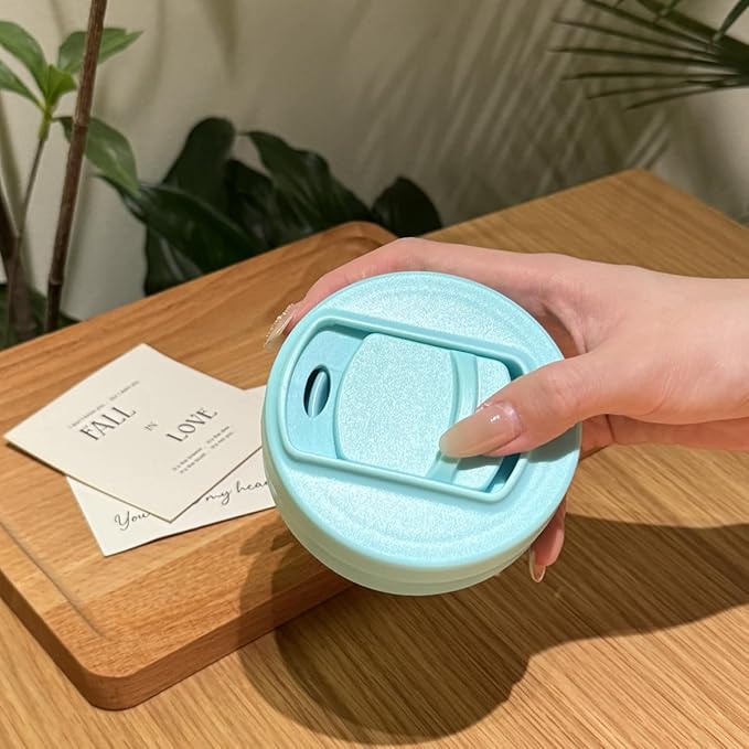 Collapsible Travel Cups- Food Grade Silicone Coffee Cups with Straw Lid 350ml 12oz Lightweight