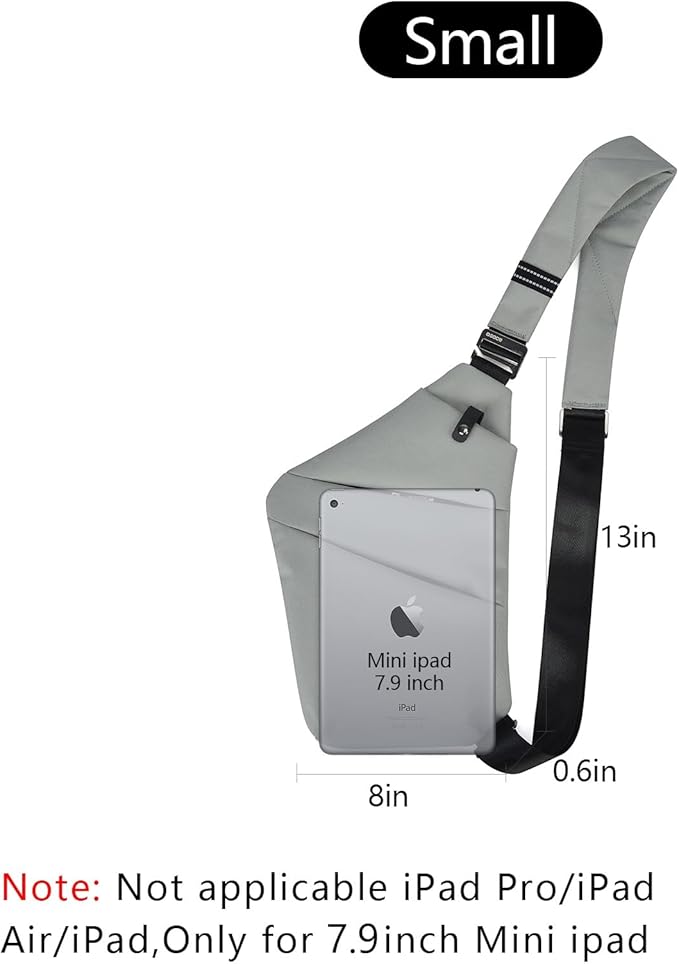Crossbody Sling Bag, Water-Resistant Anti Theft Chest Pack, Minimalist Commuter Daypack for Travel Hiking Work, GREY, Small