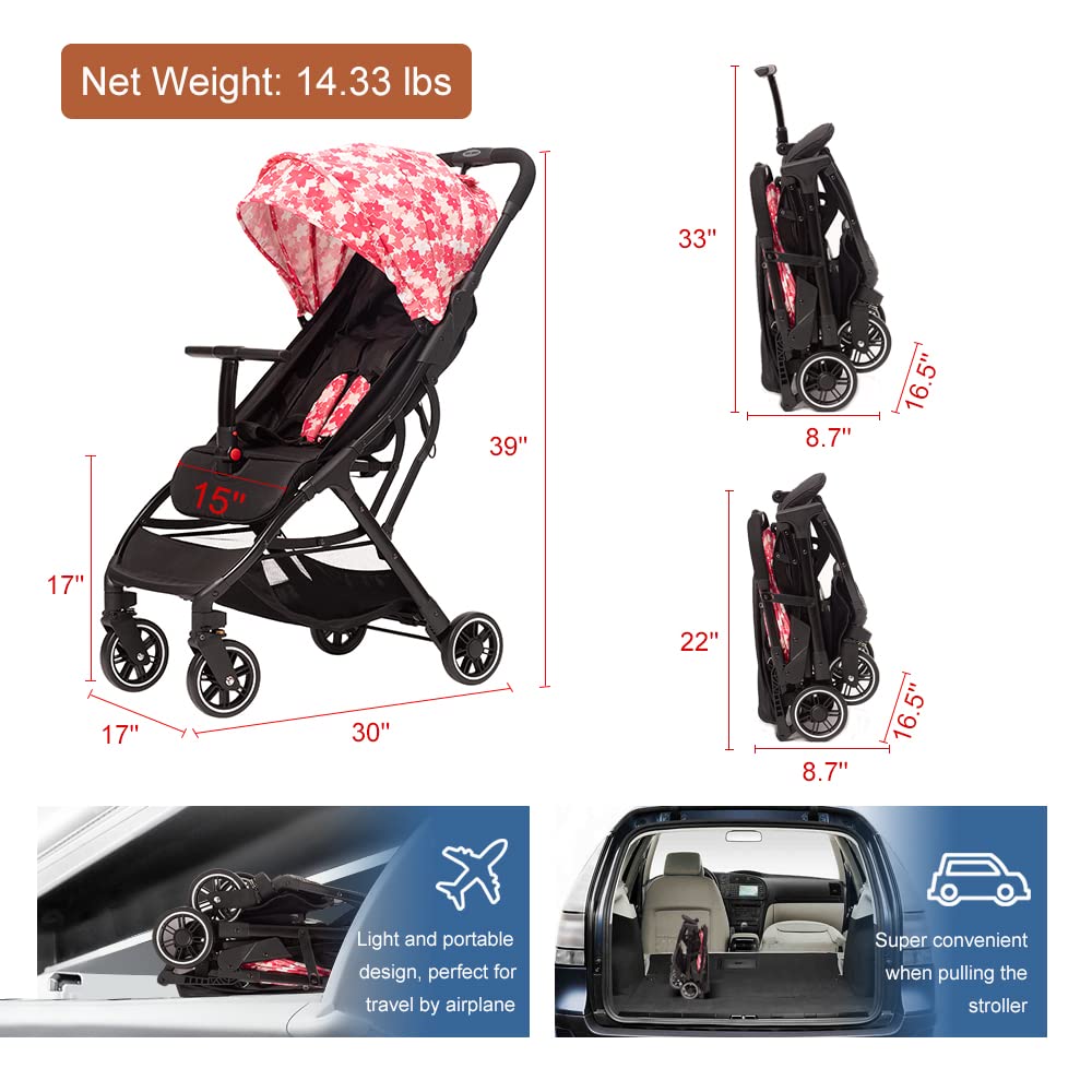COOL KIDS Portable Stroller with Automatic Fold,Lightweight Umbrella Stroller with Pop Out Sun Canopy,Compact Stroller for Travel