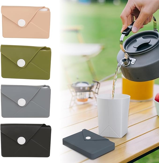 Foldable Silicone Travel Cup - Collapsible Water Bottle for Camping & Hiking | 8.45 OZ | Dishwasher Safe | BPA-Free (Grey blue)