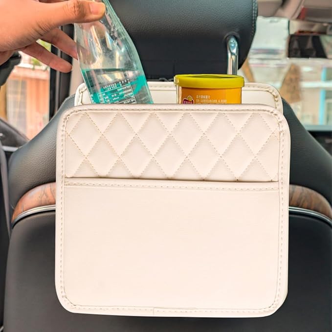 Mandark Car Seat Back Organizer, PU Leather Automotive Backseat Hanging Storage Pocket, Multipurpose Vehicle Travel Essentials Accessories for Kids & Adults, Universal for Most Cars(Black)
