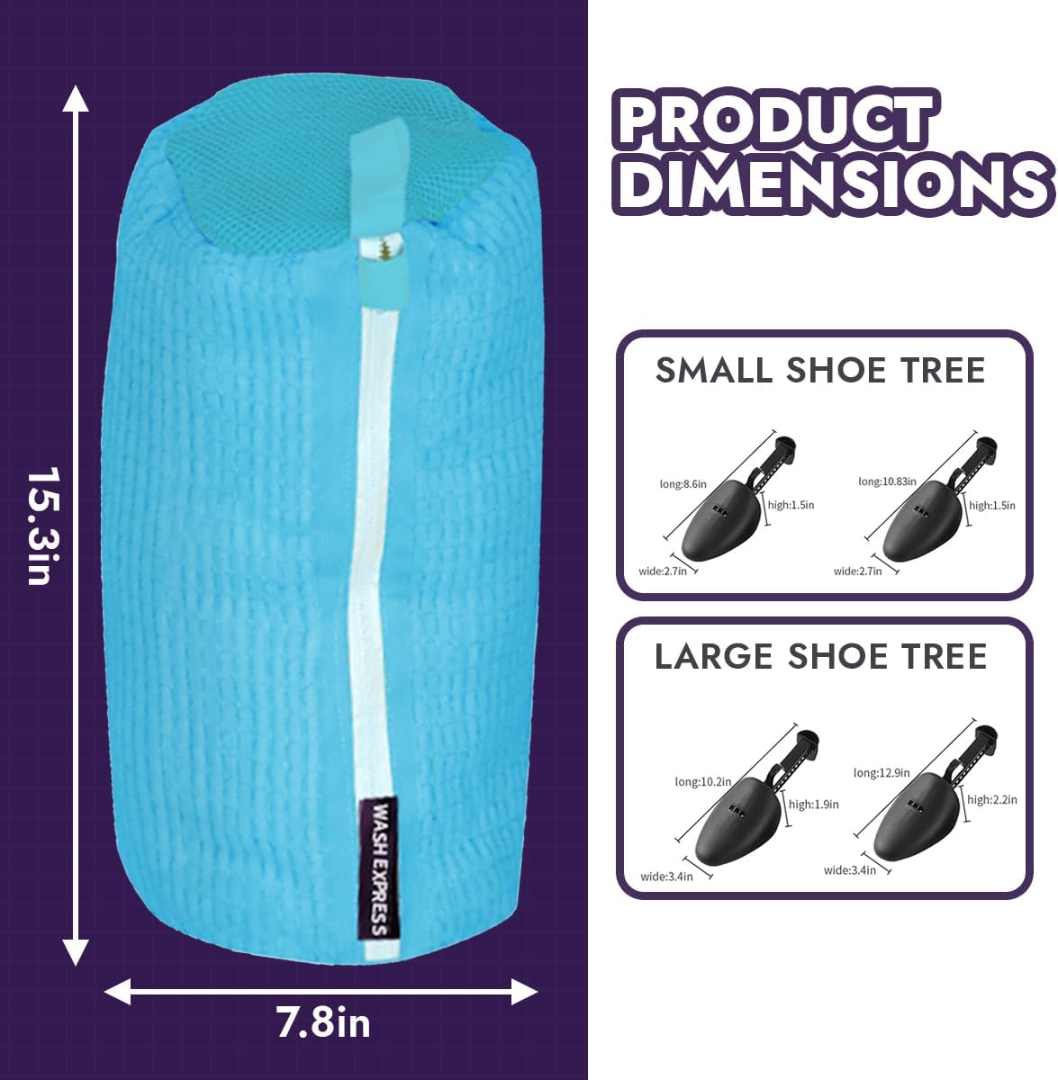 Shoe Cleaning Kit: Shoe Washing Bag (2pcs), Mesh Laundry Bag for Shoe Dryer and Adjustable Shoe Trees (5 pc kit)