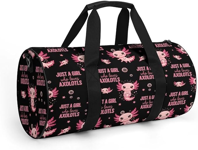 Gym Sports Duffle Bag Just A Girl Who Loves Cute Axolotl Weekender Carry on Beach Yoga Overnight Luggage Bag Travel Training Workout Bags