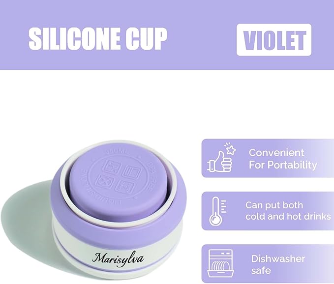 12oz Collapsible Water Bottles, Silicone Foldable Portable Travel Water Bottle, Folding Lightweight Reusable Leakproof for Traveling Camping Hiking Cycling Yoga Sports Purple