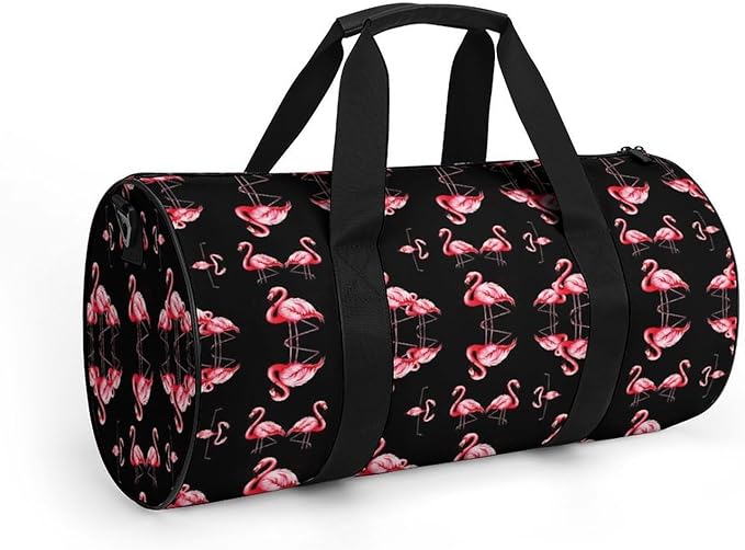 Unisex Foldable Gym Bag Pink Flamingo Art Lightweight Travel Sports Bag Workout Yoga Dance Bags Overnight Weekender Bags