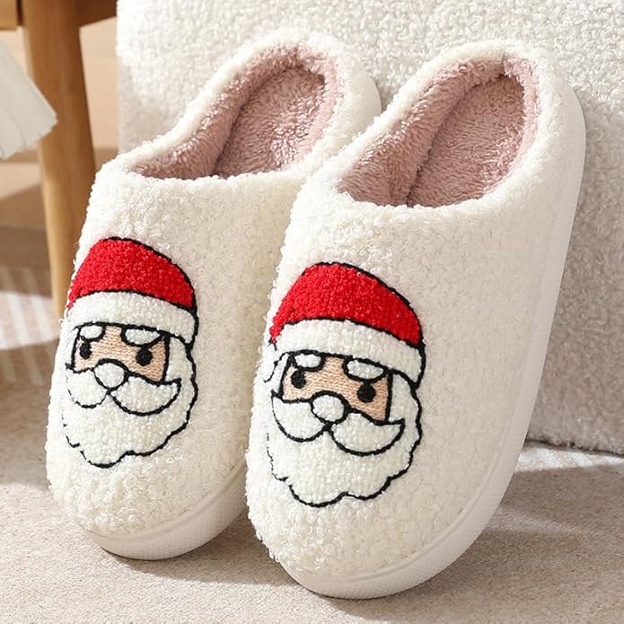 Unisex Xmas Elk Shoes Santa Reindeer Cute Strawberry Cartoon Christmas Tree Pink Bow Memory Foam Soft Plush House Slippers Indoor/Outdoor