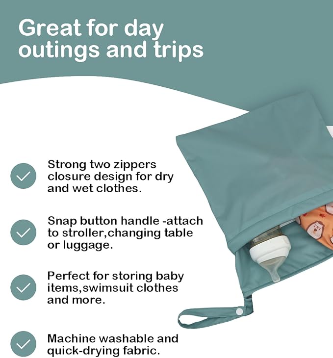 Wet Dry Bags 3 Pack Two Zipper Pockets Travel Beach Pool Reusable Waterproof Yoga Gym Bag for Baby Cloth Diaper Swimsuits Wet Clothes Grey Blue 3L03