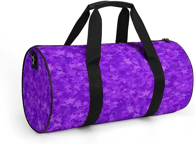 Unisex Foldable Gym Bag Purple Foil Stars Lightweight Travel Sports Bag Workout Yoga Dance Bags Overnight Weekender Bags