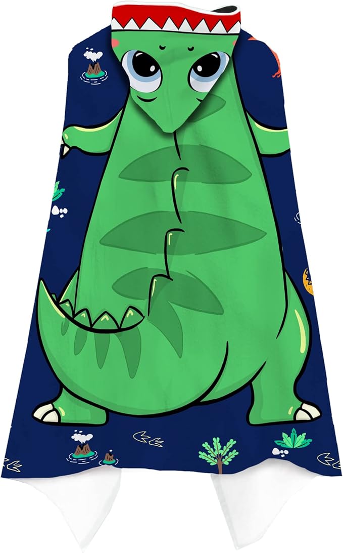 Dinosaur Beach Towel, Dinosaur Towel for Kids with Hood T-rex Hooded Towel for Boys 30x50" Cool Cartoon Microfiber Bath Towel Poncho Bathrobe for Swin Pool cover Up, Green Blue dinosaur birthday gifts