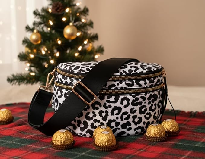 Bum Bag Crossbody Bag for Women | Spacious Bum Bags | Nylon Crossbody Fanny Packs | Leopard Purse Belt Wallet (Colour Bum Bag-Black and White Leopard)