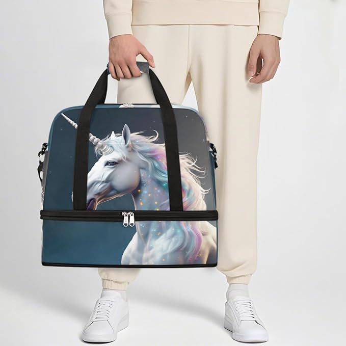 Rainbow Galaxy Animal Unicorn Large Weekender Bag with Shoe Compartment Travel Duffel Bags for Women Carry On Hospital Overnight Bag Foldable Personal Item Travel Bags Tote Gym Sports Airplanes