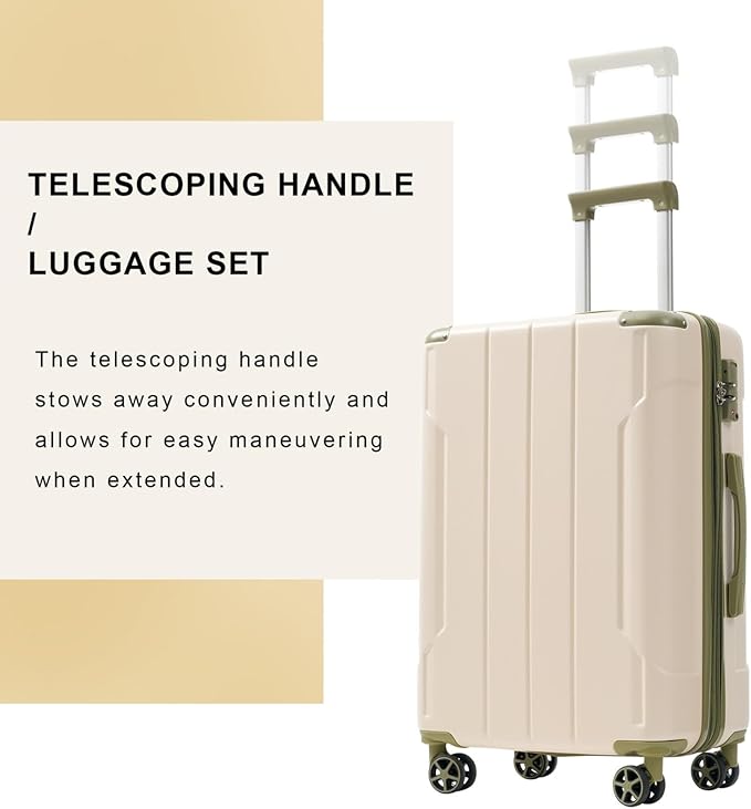 28 Inch Large Checked Luggage Hardside Suitcase with Spinner Wheels, Lightweight Expandable Hard Shell ABS Suitcases with TSA Lock, Large Travel Luggage for Women, Men, White Green