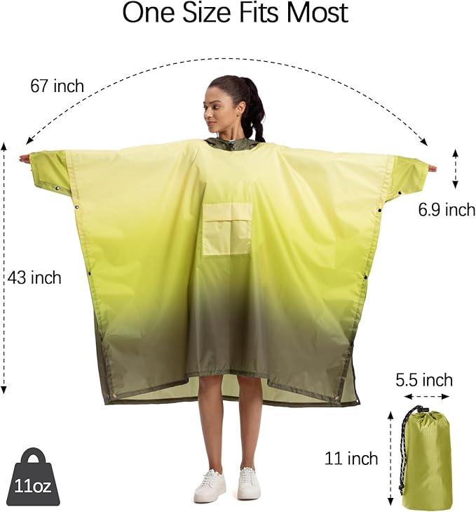 NUUR Rain Poncho for Women Adults Unisex Hooded Zipper Raincoat Waterproof Reusable Hiking Rain Coat with Pockets