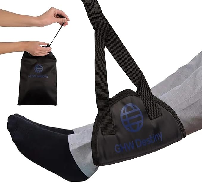 Airplane Foot Hammock for Plane Travel with Memory Foam, Adjustable Airplane Foot Rest & Foot Hammock with Flat Base Best Plane Travel Essentials for Long Flight Comfort & Relaxation