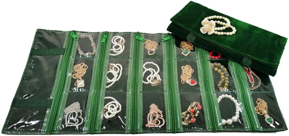 Travel Jewelry Roll Bag Portable Organizer Pouch With Grids&PVC Cover Storage Bags for Necklace, Bracelet, Bracelet,Ring, Badge, Pendant