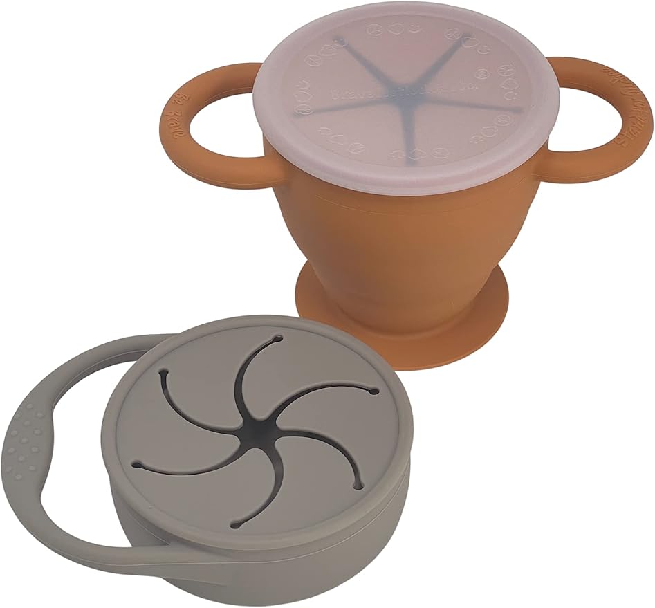 | Snack Attack I&II Baby Snack Cup Silicone | 2 pack | Collapsible Toddler Snack Cup (Fog and Honey Ginger)