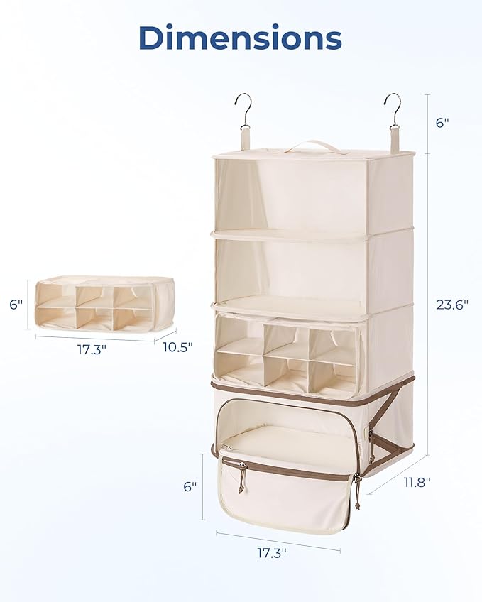 BAGSMART Hanging Packing Cubes for Travel, Hanging Shelves for Suitcases Organizers, Compression 4 Shelf Closet Organizers, Travel Shelves for Cruise Ship Essentials