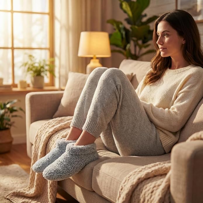Cozylook Fuzzy Slippers for Women Indoor, Warm Bedroom Slip On Shoes, Winter Fluffy House Socks with Grippers, Cozy Christmas Gifts Unique