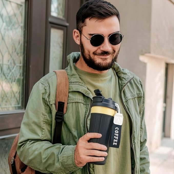 Vacuum-Insulated Stainless Steel Travel Coffee Mug, Leak-Proof Reusable Coffee Cup with Lid-Keeps Drinks Hot & Cold for Hours, Durable Double Wall Tumbler for Men & Women (5th-Dark Blue, 18OZ)
