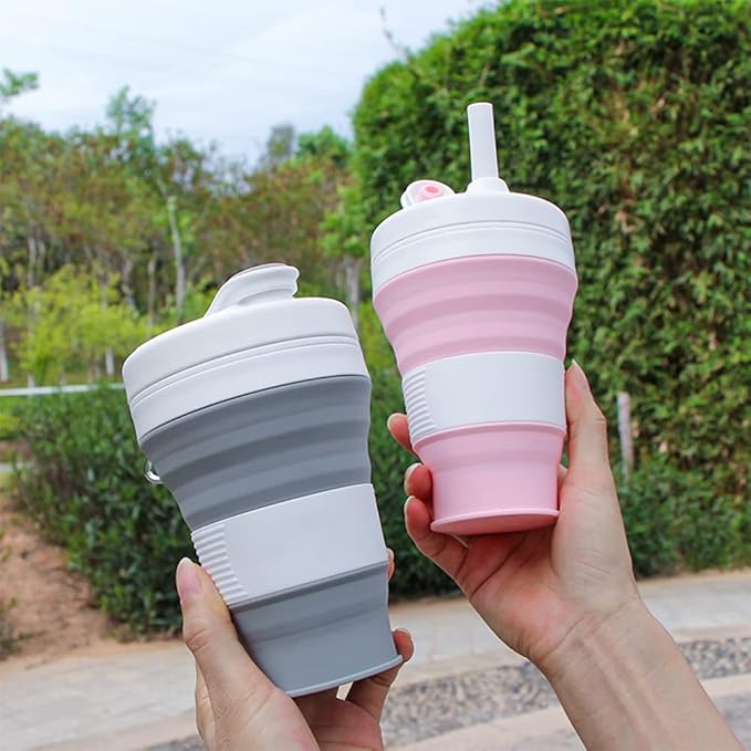 Silicone Coffee Cup with Straw lid Collapsible Cups for Traveling 20oz Lightweight Folding Water Mug for Picnic Hicking Camping Climbing