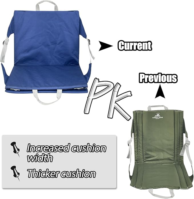 Sutekus Stadium Seat Cushion Waterproof Nylon Portable Bleacher Cushion Ultralight Seat Padding with Back Support for Sports Fishing Kayaks Camping (L)