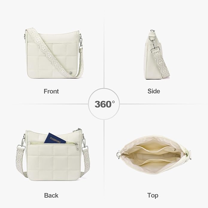 Anti Theft Crossbody Bags for Women,Quilted Puffer Travel Purses Shoulder Hobo Bag Handbag with Guitar Strap