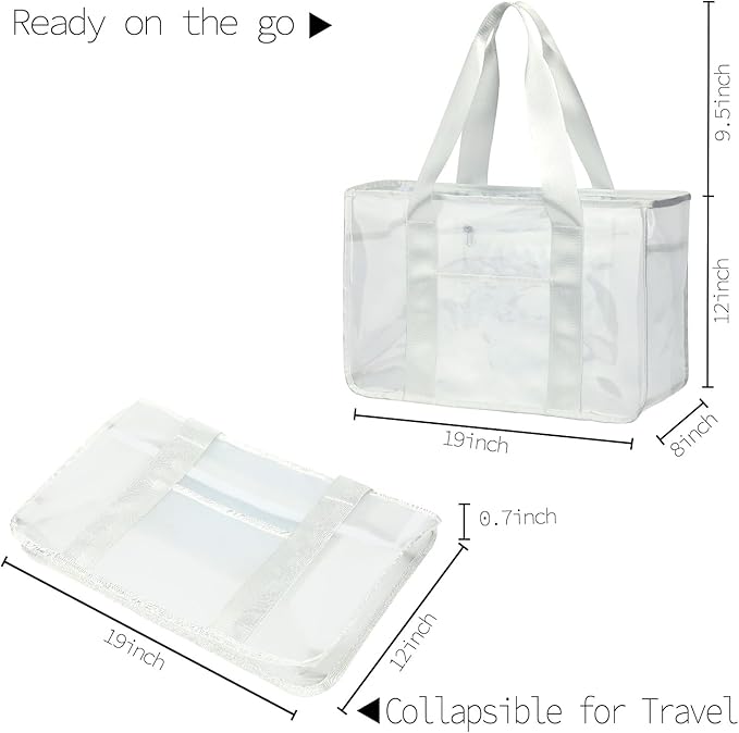 Iridescent Clear Beach Bag for Women, Large Pool Tote Cruise Vacation Essentials - Waterproof, Zipper Closure