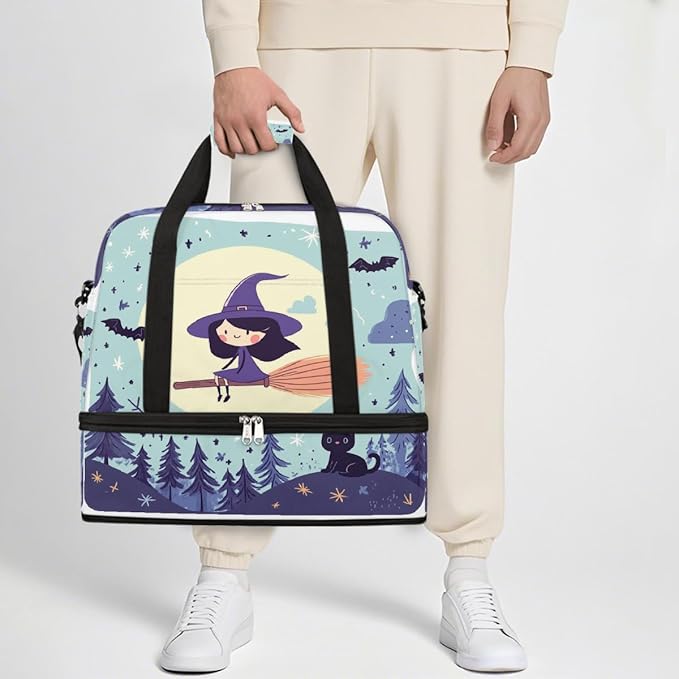 Cute Halloween Sports Duffel Bag Lightweight Gym Bag with Shoe Compartment Waterproof Travel Weekender Bag for Women and Men