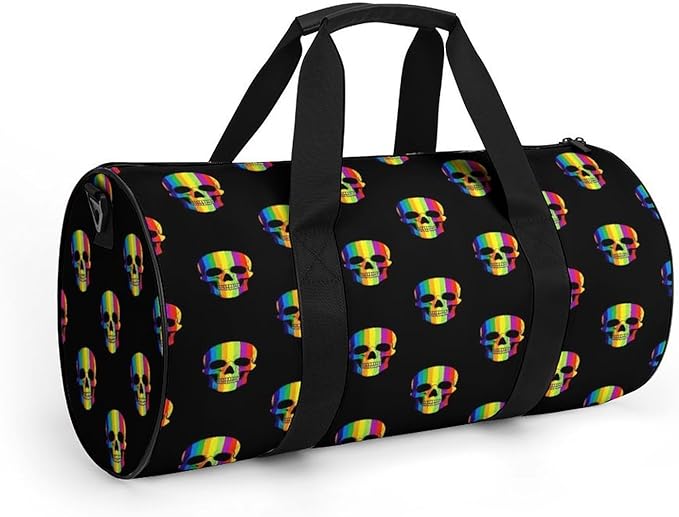 Dance Sports Gymnastics Bag Rainbow Skulls Foldable Gym Bags Lightweight Travel Sports Bag Unisex Gym Duffel Bags